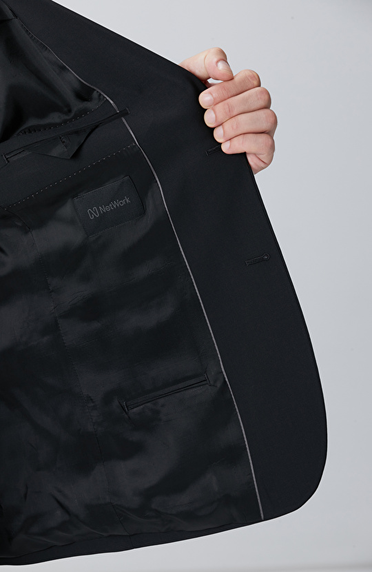 Siyah Yün Karışımlı Takım Elbise