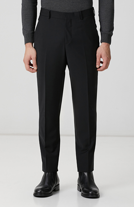 Siyah Yün Karışımlı Pantolon