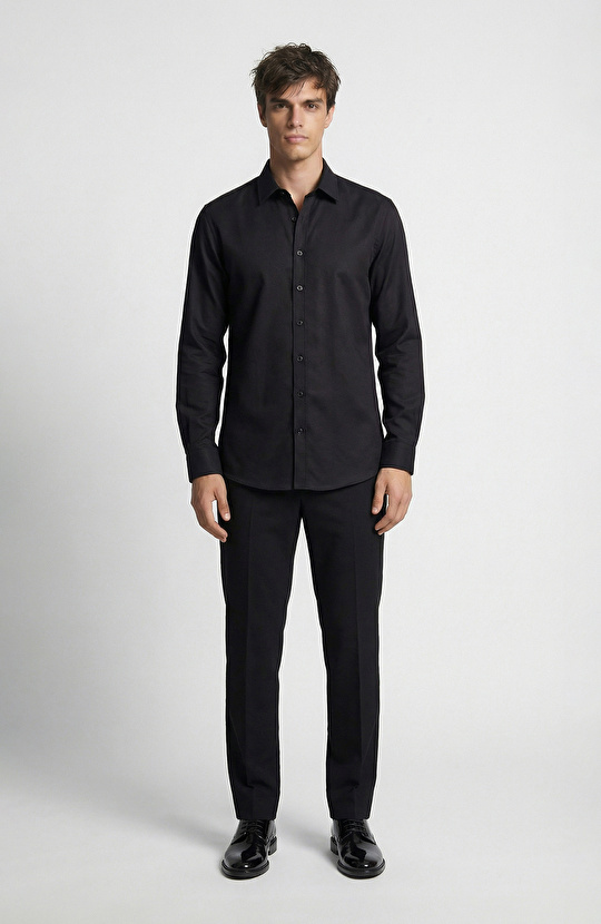 Siyah Yün Karışımlı Pantolon