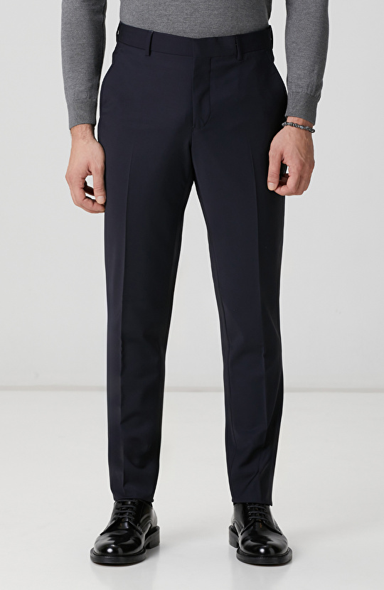 Lacivert Yün Karışımlı Pantolon