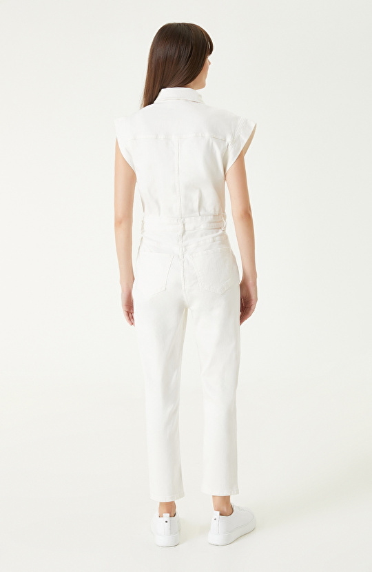 Kırık Beyaz Denim Tulum