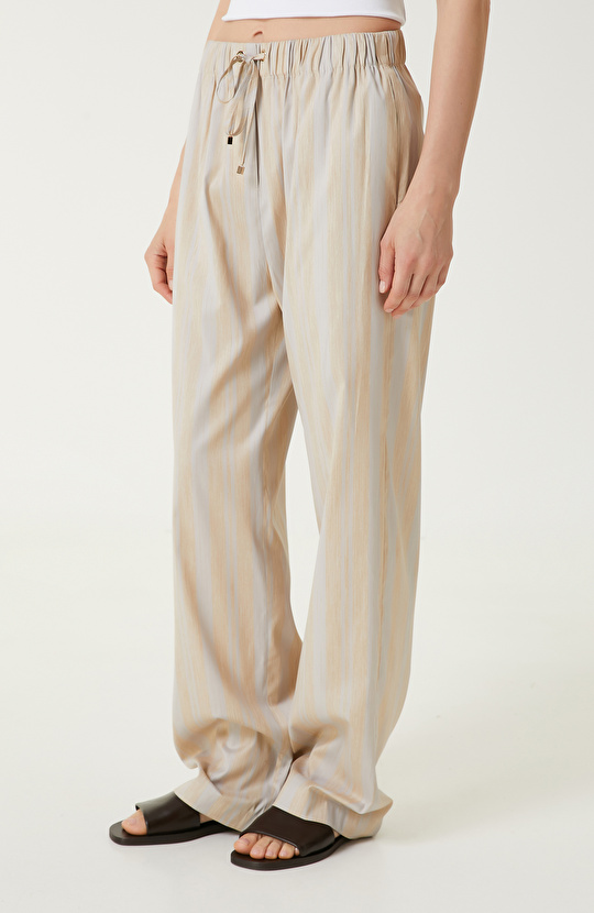 Ekru Bej Çizgili Pantolon