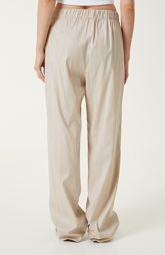 Ekru Bej Çizgili Pantolon