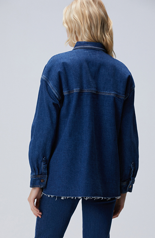 Koyu Indigo Mavi Denim Gömlek
