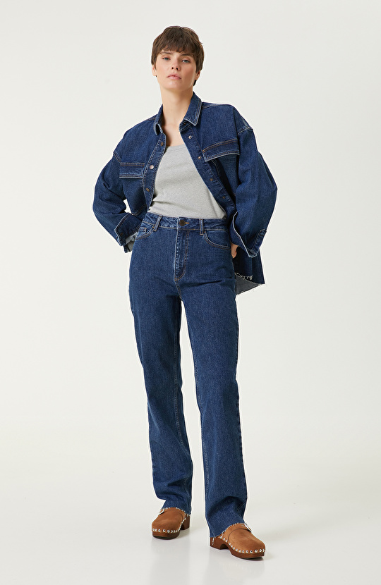 Koyu Indigo Mavi Denim Pantolon