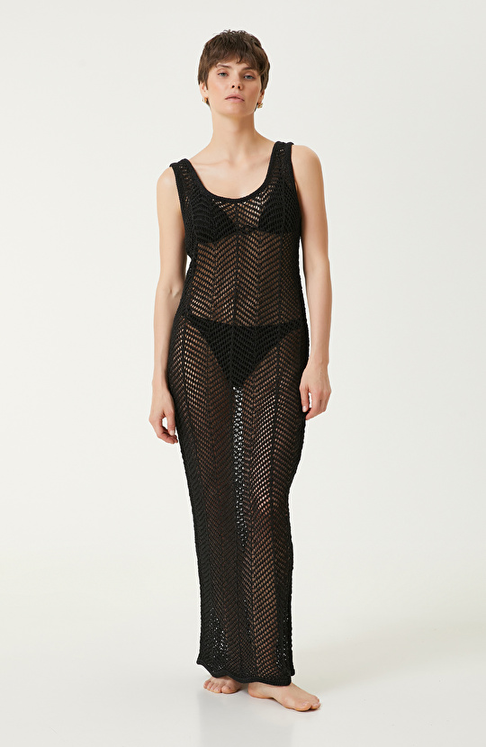 Siyah Desenli Plaj Elbisesi