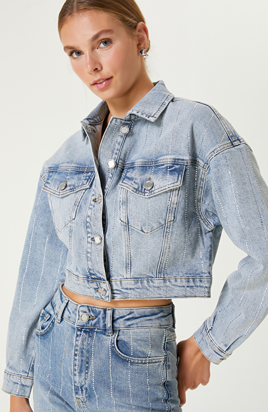 Açık Indigo Mavi Denim Ceket