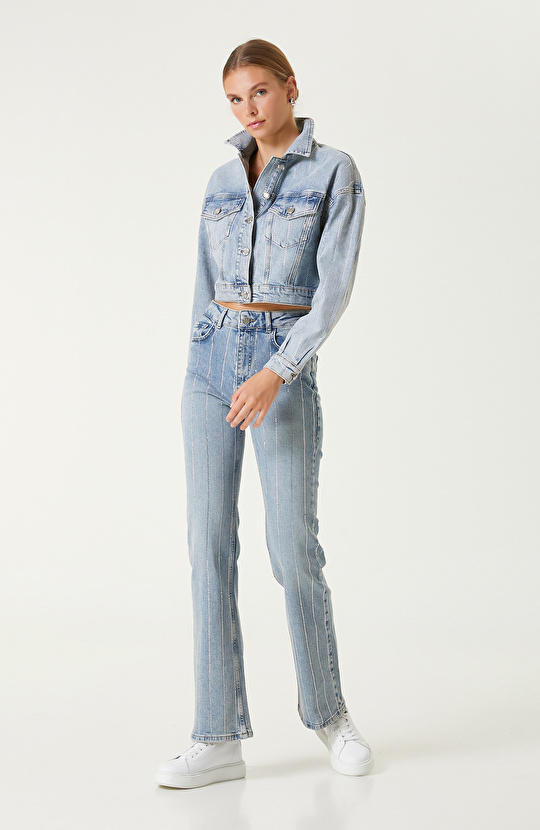 Açık Indigo Mavi Denim Ceket