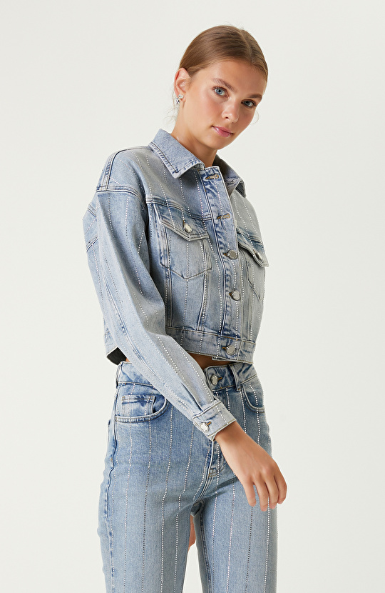 Açık Indigo Mavi Denim Ceket