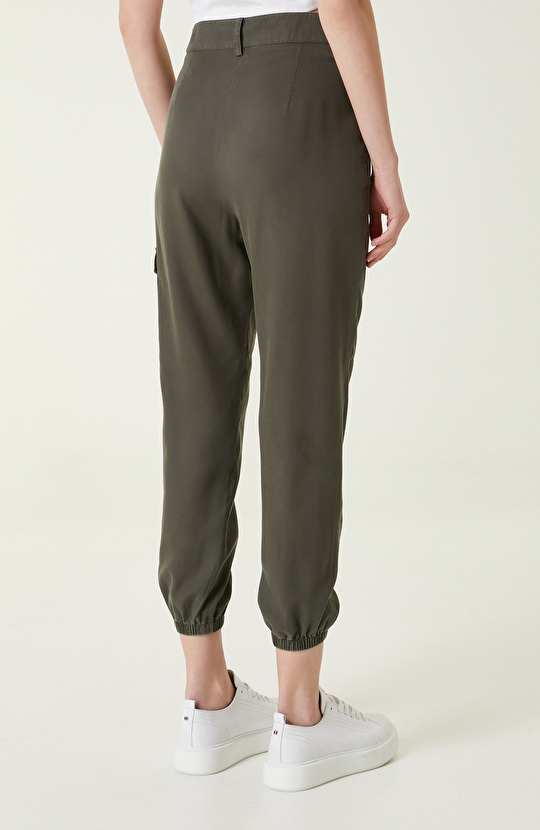Haki Yüksek Bel Pileli Pantolon