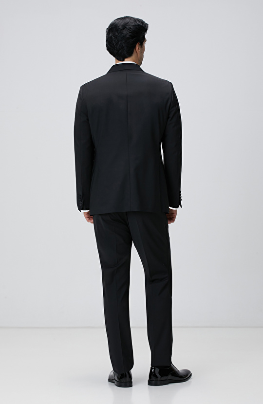Siyah Yün Karışımlı Smokin Takım Elbise