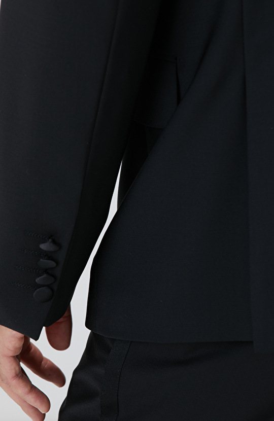 Siyah Yün Karışımlı Smokin Takım Elbise