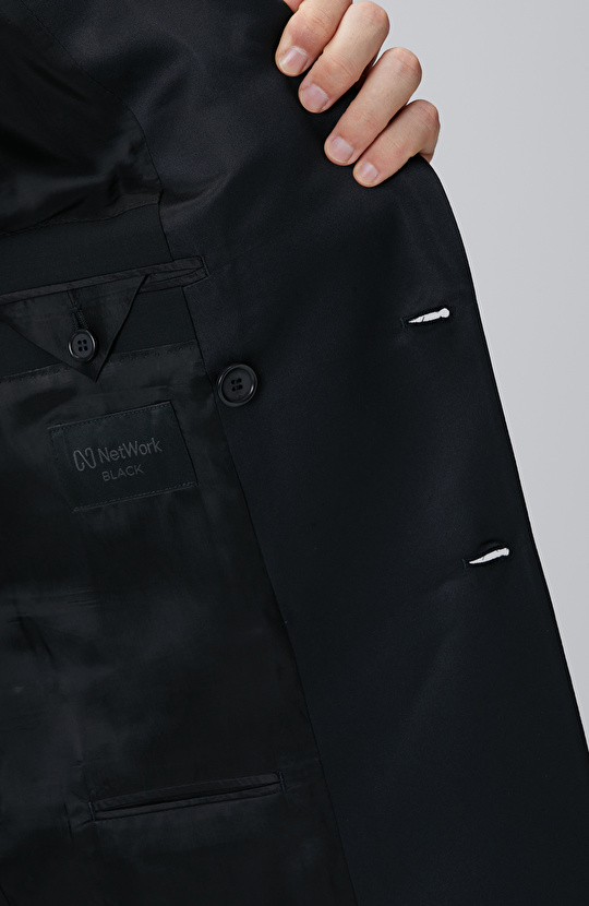 Siyah Yün Karışımlı Smokin Takım Elbise