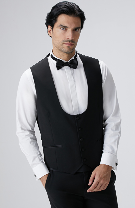 Siyah Yün Karışımlı Yelek