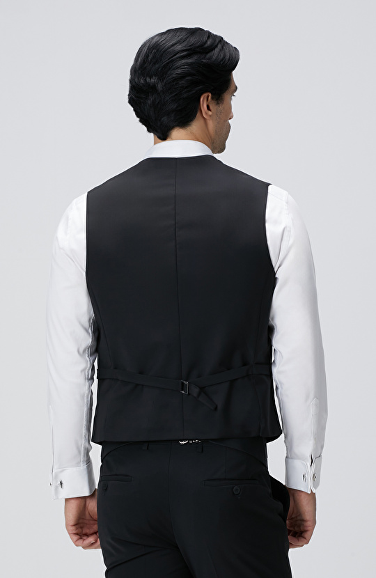 Siyah Yün Karışımlı Yelek