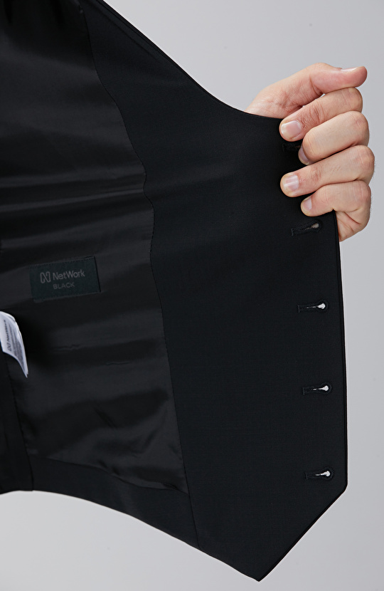 Siyah Yün Karışımlı Yelek