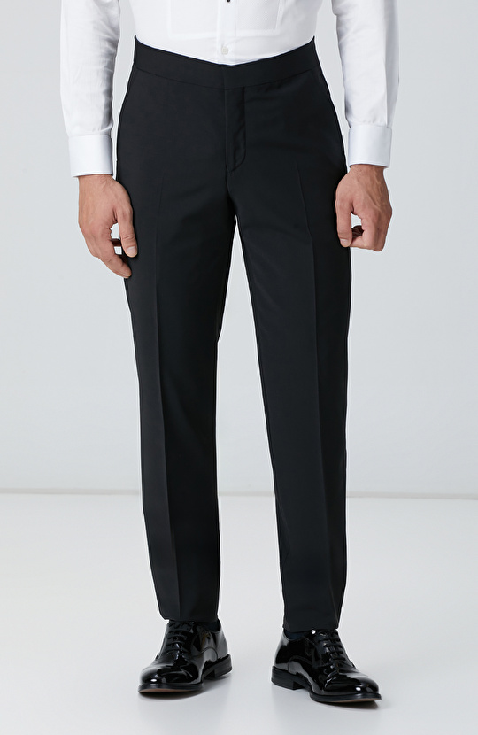 Siyah Yün Karışımlı Smokin Pantolon