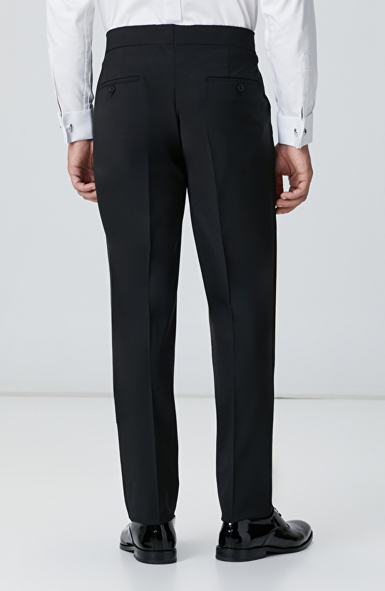 Siyah Yün Karışımlı Smokin Pantolon