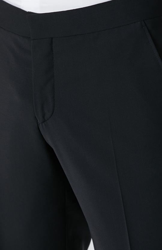 Siyah Yün Karışımlı Smokin Pantolon