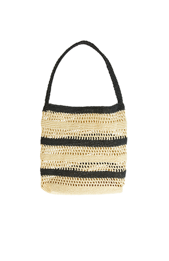 Siyah Bej Kadın Kağıt Hasır Çanta