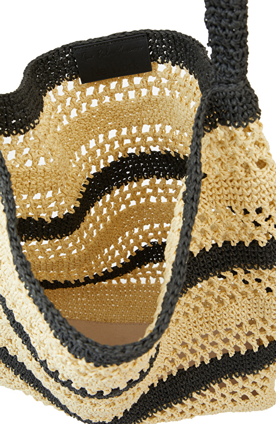 Siyah Bej Kadın Kağıt Hasır Çanta