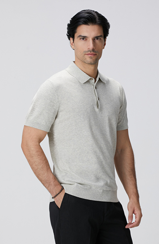 Gri Melanj Polo Yaka Basic Kazak