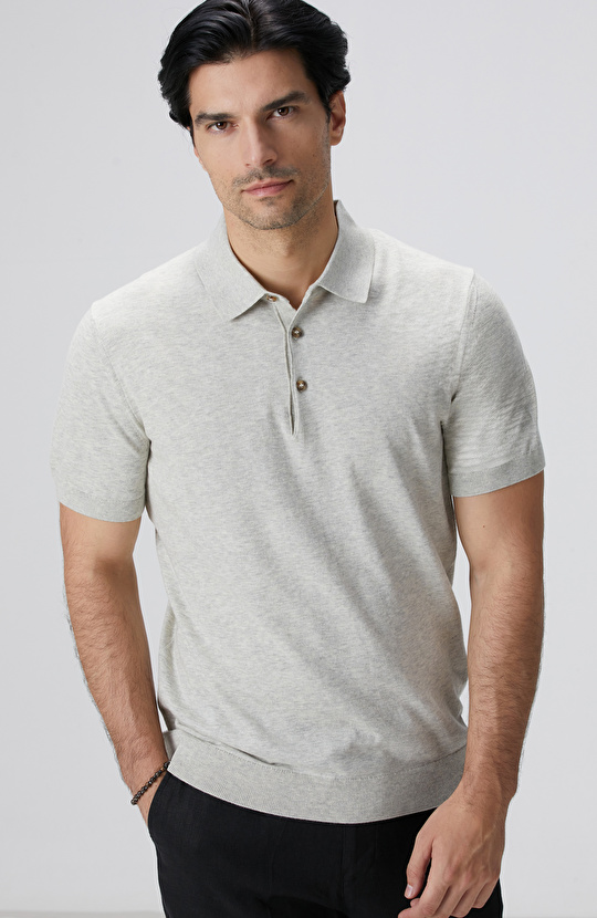 Gri Melanj Polo Yaka Basic Kazak