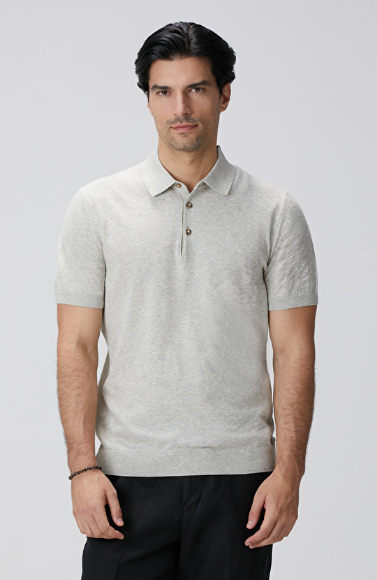 Gri Melanj Polo Yaka Basic Kazak