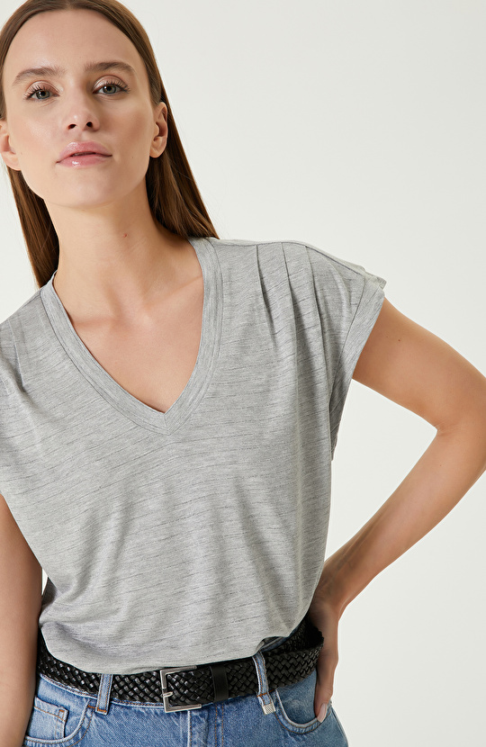 Gri Melanj Penye T-shirt