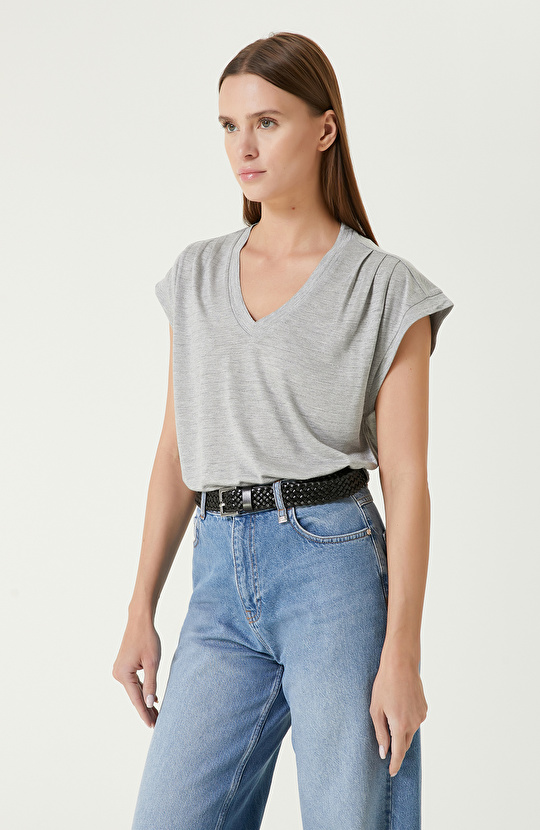 Gri Melanj Penye T-shirt