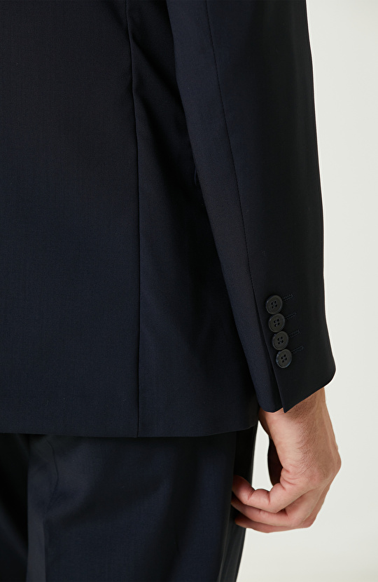 Lacivert Yün Karışımlı Çift Yırtmaç Takım Elbise