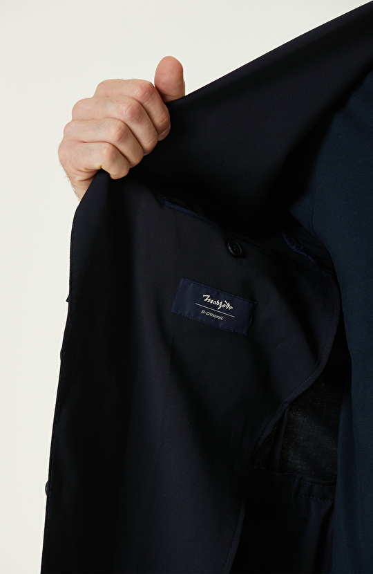 Lacivert Yün Karışımlı Çift Yırtmaç Takım Elbise