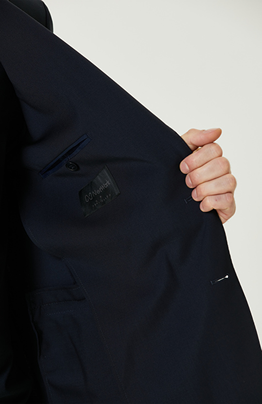 Lacivert Yün Karışımlı Çift Yırtmaç Takım Elbise