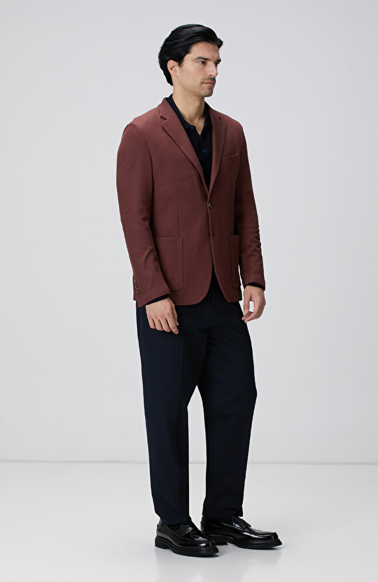 Lacivert Polo Yaka Yün Karışımlı Triko Kazak