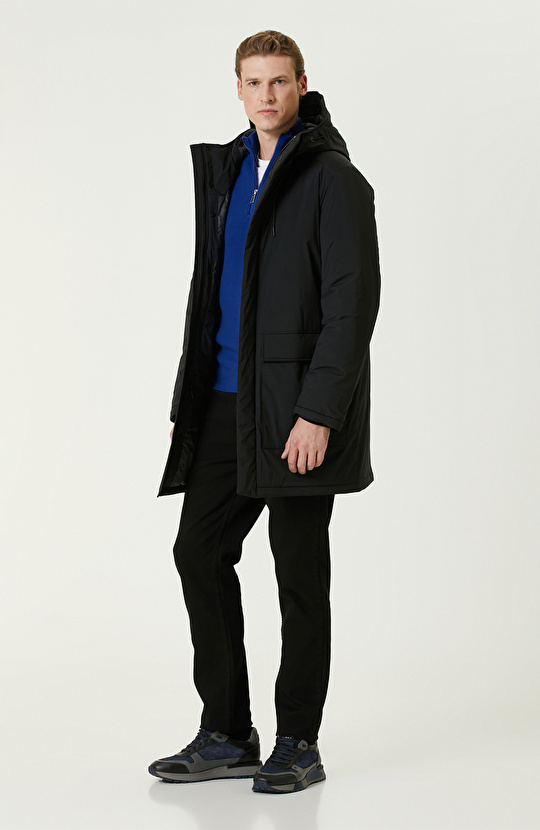 Saks Dik Yaka Fermuarlı Triko Kazak