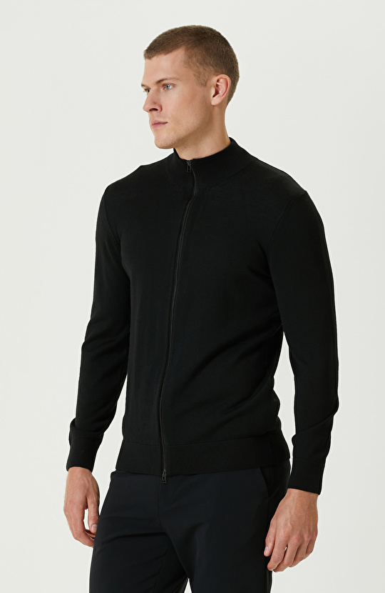 Siyah Yün Karışımlı  Basıc Hırka