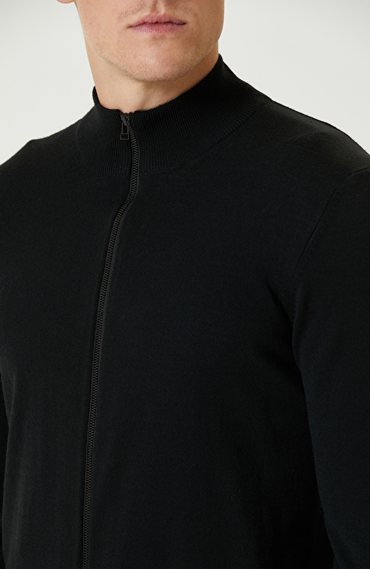 Siyah Yün Karışımlı  Basıc Hırka