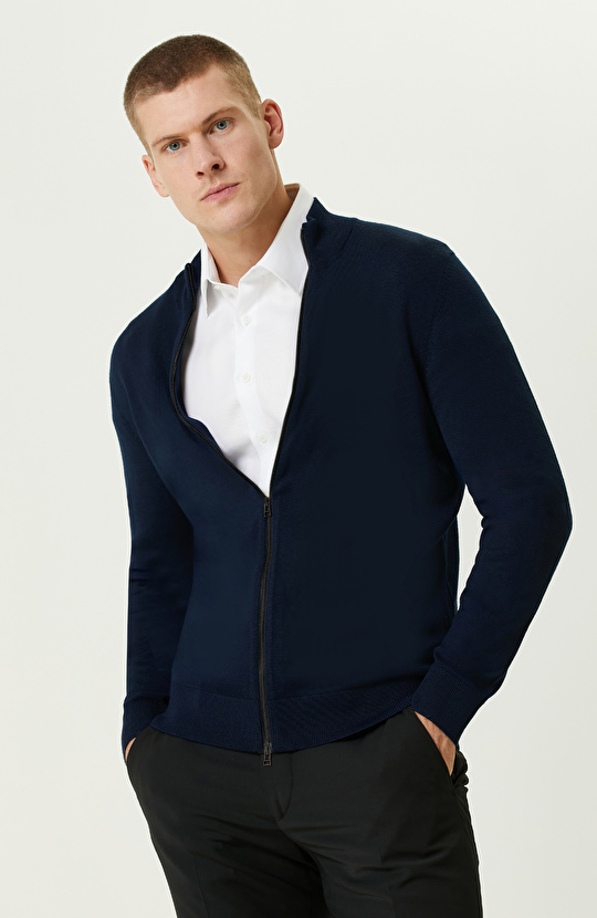 Lacivert Yün Karışımlı  Basıc Hırka