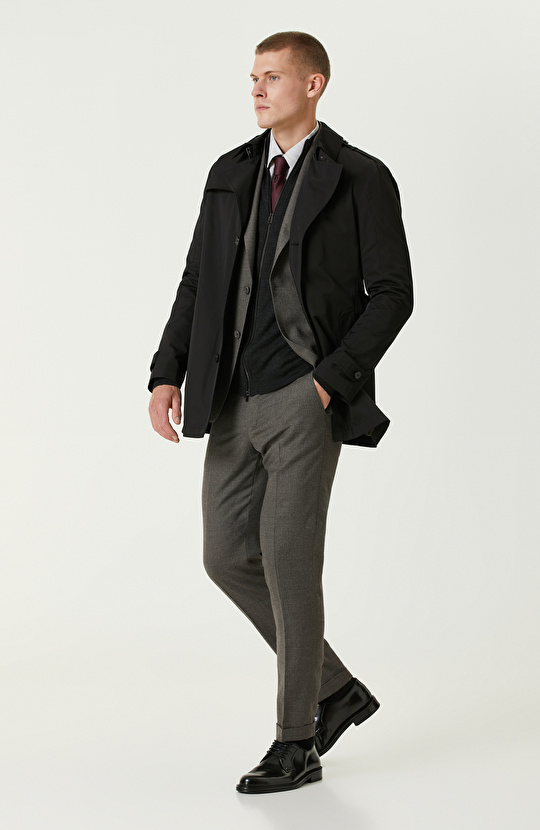 Antrasit Melanj Yün Karışımlı  Basıc Hırka