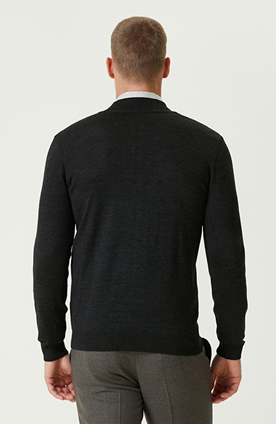 Antrasit Melanj Yün Karışımlı  Basıc Hırka