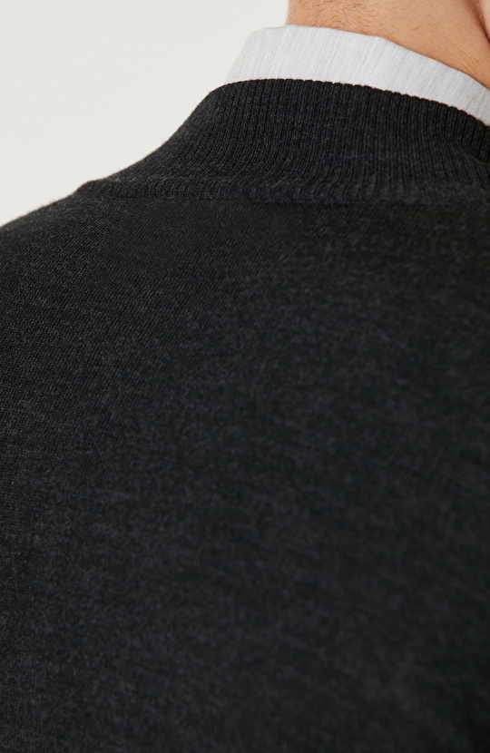 Antrasit Melanj Yün Karışımlı  Basıc Hırka