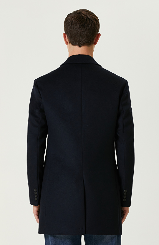 Lacivert Kaşmir Karışımlı Palto
