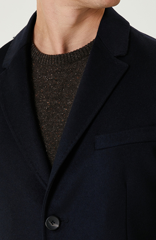 Lacivert Kaşmir Karışımlı Palto