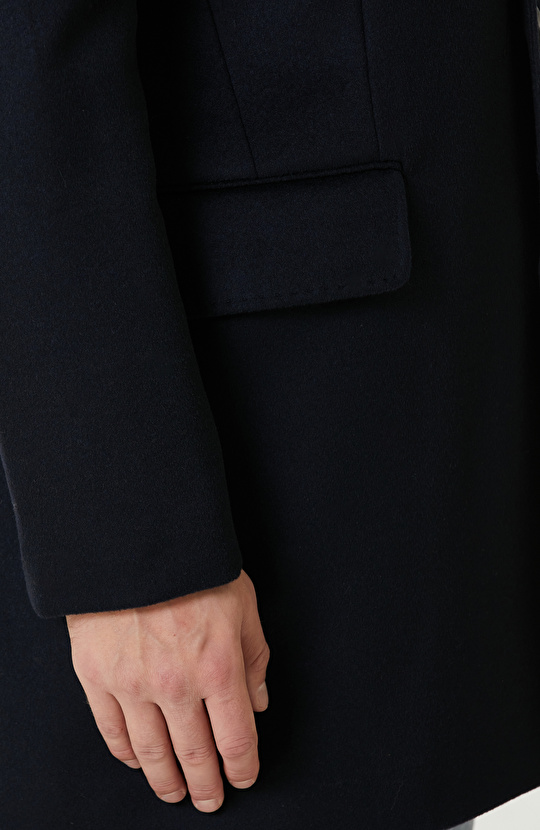 Lacivert Kaşmir Karışımlı Palto