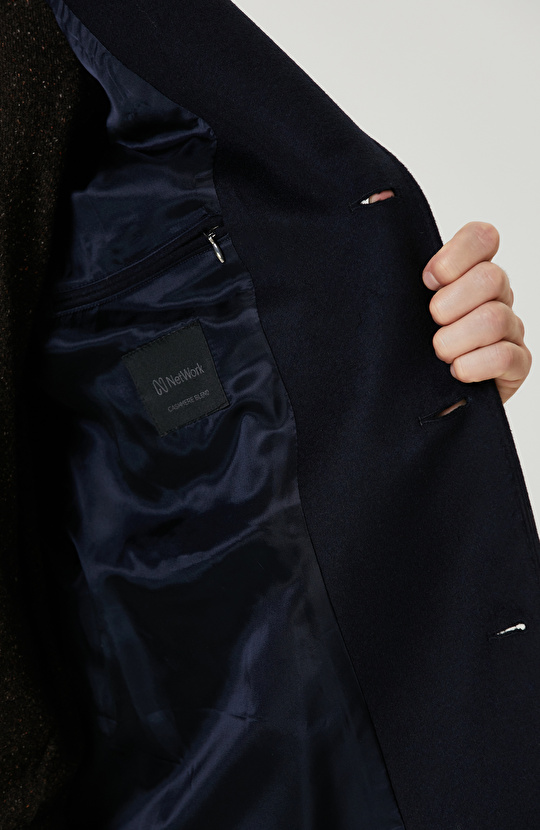 Lacivert Kaşmir Karışımlı Palto