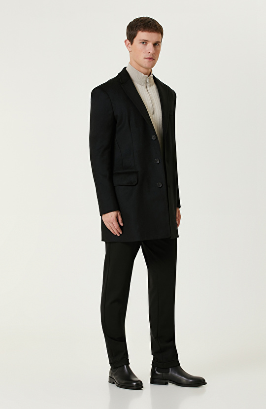 Siyah Kaşmir Karışımlı Palto