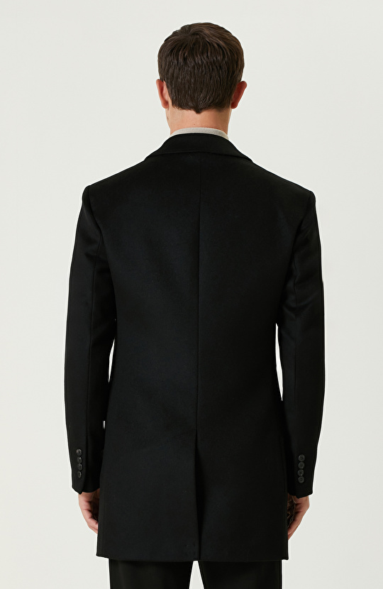 Siyah Kaşmir Karışımlı Palto