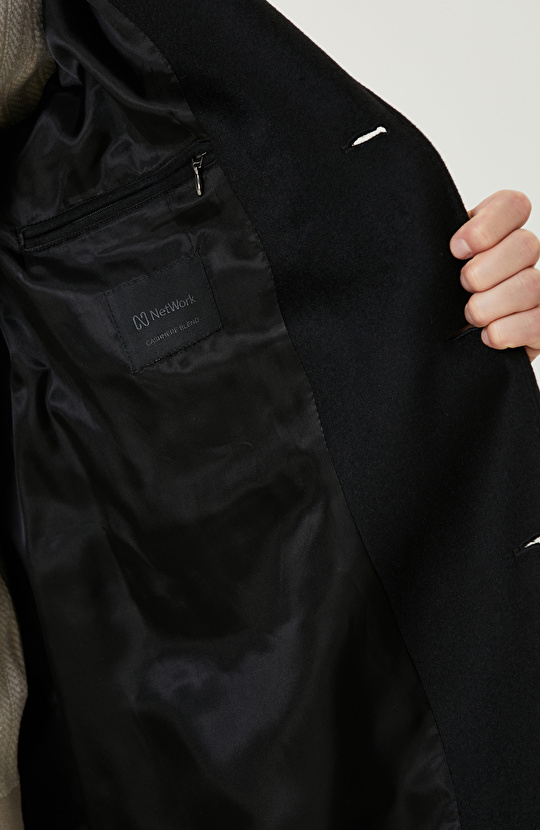 Siyah Kaşmir Karışımlı Palto