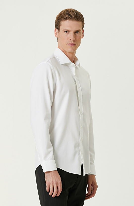 Beyaz Non-Iron Armürlü Gömlek