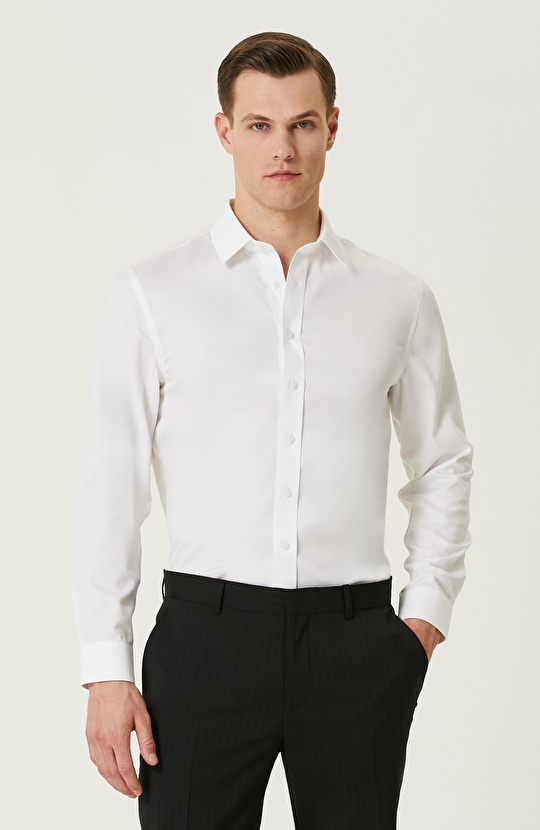 Non-Iron Beyaz Saten Gömlek